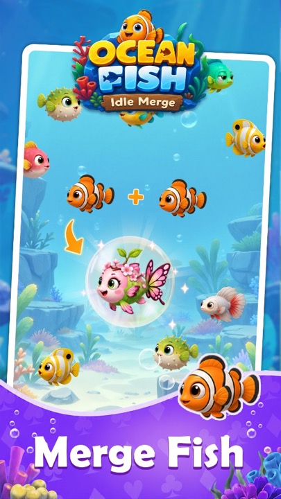 Two clownfish merging into a higher-level fish